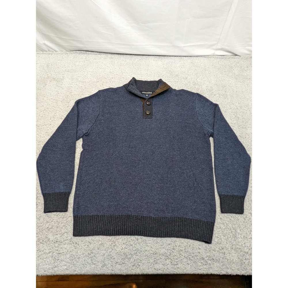 Tricots St Raphael Henley Sweater Mens‎ Medium Blue 2017 Weave Buttons Preppy